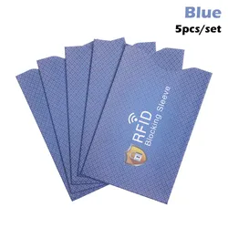 RFID Blocking Credit Card Protector Sleeves - Set of 5, Anti - Theft with Enhanced Security (Blue)