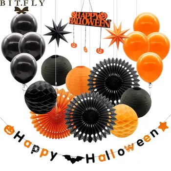 

Halloween decoration paper lanterns,pull banners ,paper fan flowers,paper 3D starsand tassel for Party DIY decorations supplies