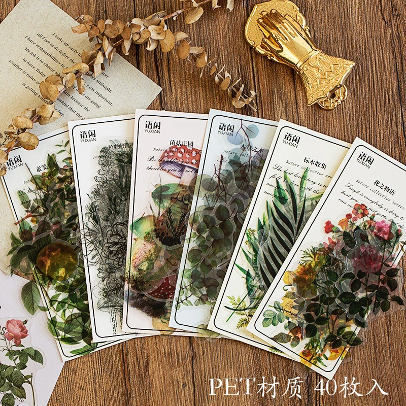 40pcs/pack Refreshing Plants Flower Sticker Decoration Stickers Diary Scrapbooking Label Sticker Stationery DIY decorative korean ins color ribbon cute stickers cartoon animal flower cake paster notebook mobile phone stationery diy decorative sticker
