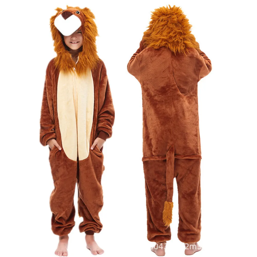 Детские пижамы для девочек, комбинезон в виде животных Kigurumi, детская одежда для сна с капюшоном, зимняя Фланелевая пижама с рождественским оленем, динозавром, Банни
