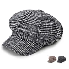 new plaid style beret hats men's and women's fashion newsboy hat outdoor windproof warm cap wild caps
