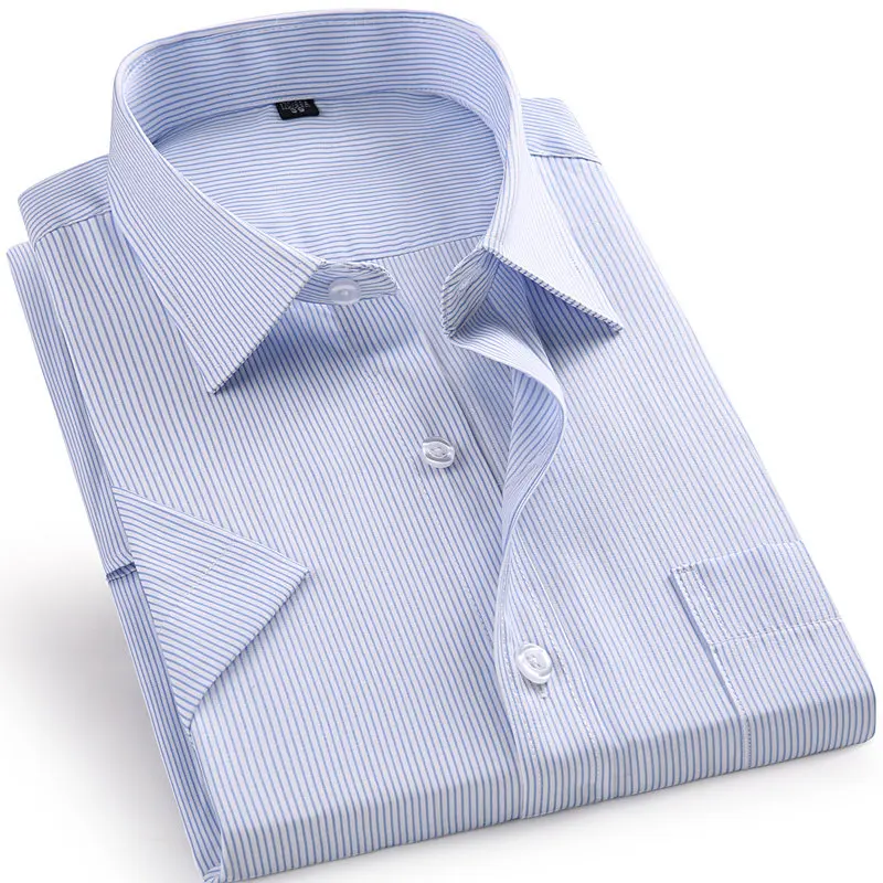 DX8868-21Blue Stripe Высококачественное платье мужская летняя рубашка с коротким рукавом плюс размер 5XL 6XL 7XL 8XL Мужская Обычная Повседневная рубашка черного и белого цвета - Цвет: DX8868-21Blue Stripe