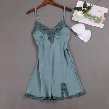 

Sexy Split Nightgown Spaghetti Strap Nightie Deep V-neck Mini Nightdress Casual Robe Kimono Gown Intima Sleepwear Satin Homewear