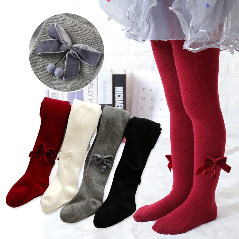 

0-2 Yrs Children Cotton Baby Girls Pantyhose Spring Autumn Winter Bowknot TightsKids Infant Knitted Collant Tights