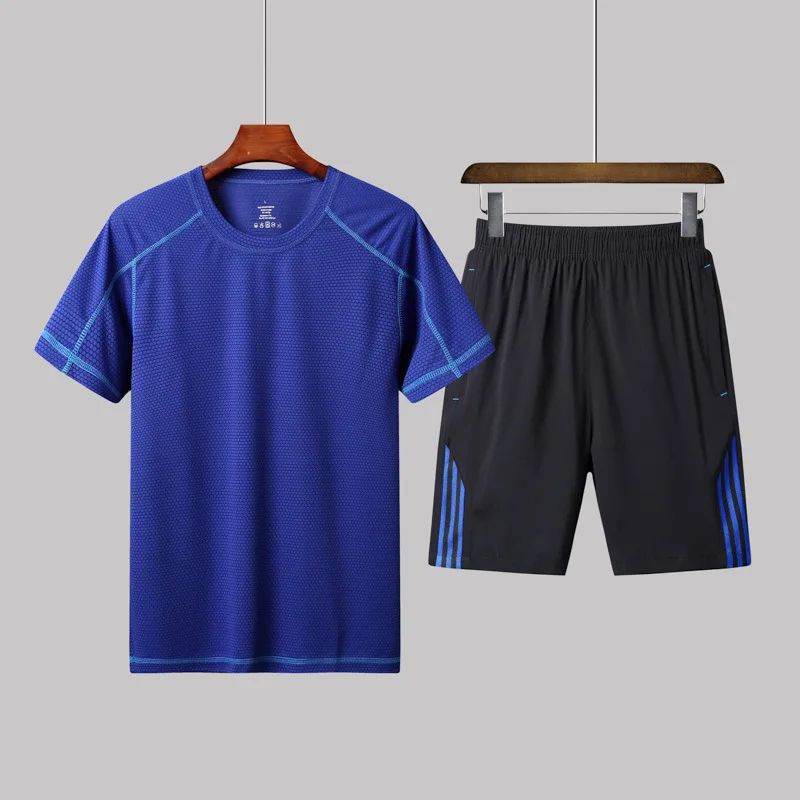 

2019 Summer Short-sleeved round Collar T-shirt + Shorts Set Men's Korean-style Slim Fit Quick-Dry Sports Thin Breathable Set Fas