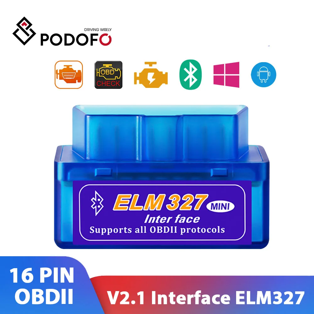 Автомобильный диагностический сканер Podofo Bluetooth V2.1 OBD2 Супер Мини ELM 327 16 контактный