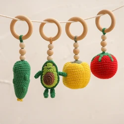 Hochet en bois pour bébé, Crochet, pendentif en forme de Fruit, anneau en bois, jouets de gymnastique pour bébé, support de Fitness, accessoires lissants, jouets Montessori, cadeaux 