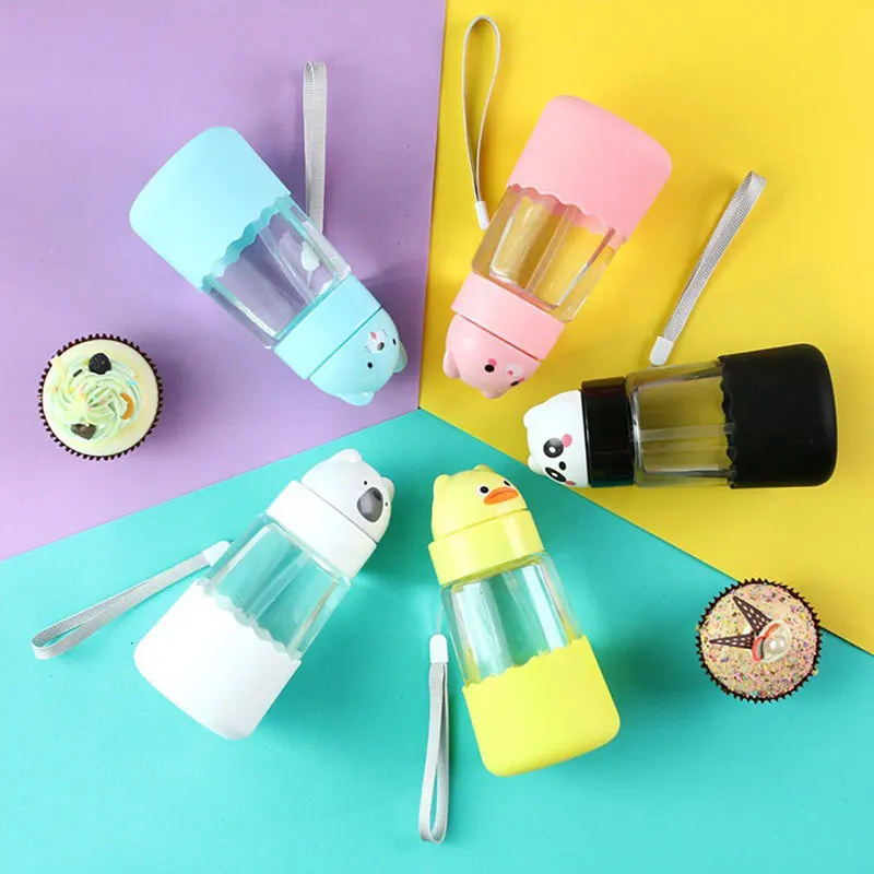 

320ml 5 Colors Cartoon Animals Baby Water Bottles Infant Newborn Cup Children Learn Straw Milk Drinking Bottle BPA Free for Kids