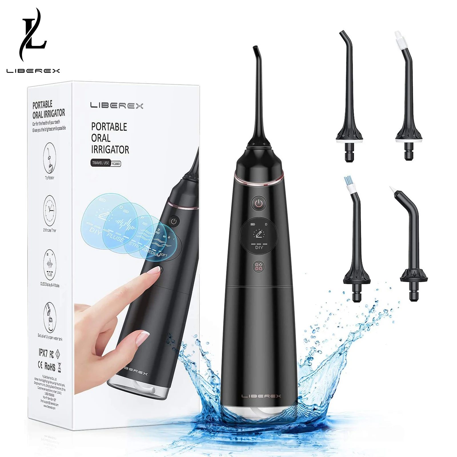 Liberex-irrigador Dental portátil IPX7, chorro de agua recargable por USB, hilo Dental impermeable, limpiador de dientes para Limpieza de dientes