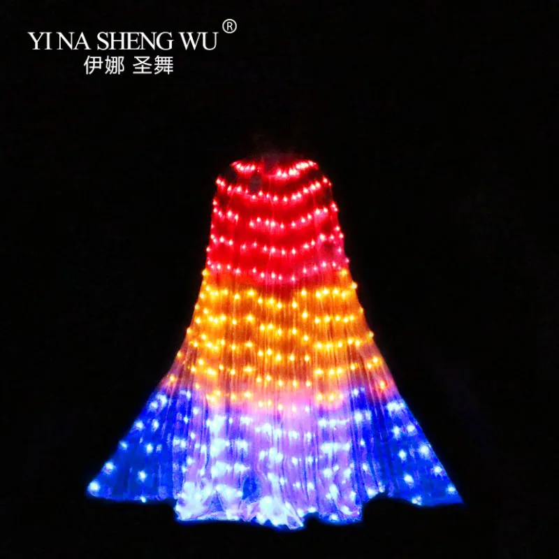 LED Belly Dance Isis Wings with Adjustable Stick Stage Performance Props Unisex Shining Rainbow LED Dance Wings 300pcs LED Beads