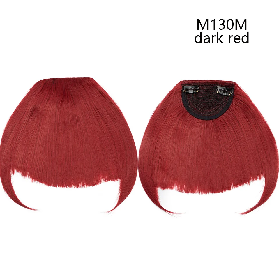 dark red SNOILITE, 1 шт., синтетические волосы на заколках с челкой, бахрома, для наращивания спереди, коричневые, черные, тупые челки, короткая имитация челок, волосы для женщин - Цвет: dark red