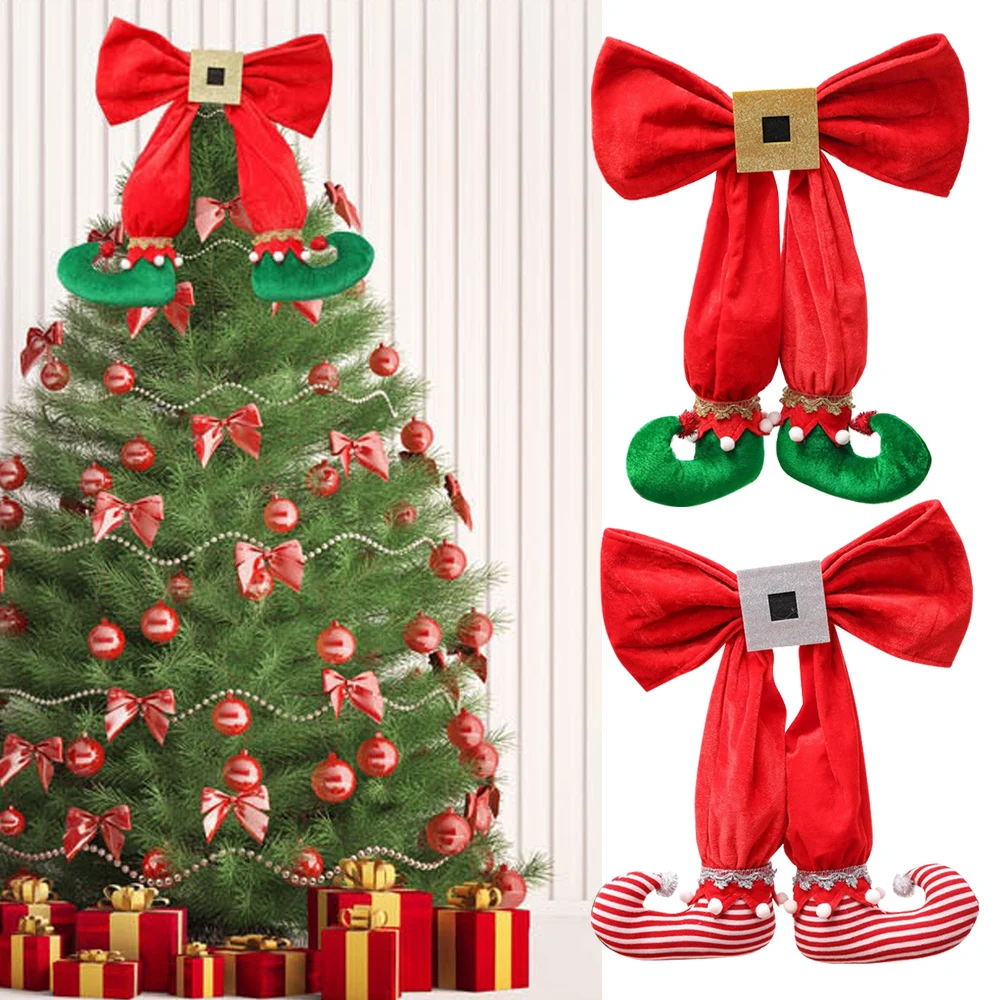 Behogar Christmas Tree Topper Decoration Bow Elf Boots Pendant Hanging Ornament for Home Office Holiday Xmas Party Decor | Дом и сад