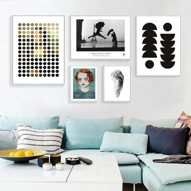 

INS Simple Cool Girl'S Northern European-Style Black And White Creative Living Room Combination Decorative Painting Coffee Shop