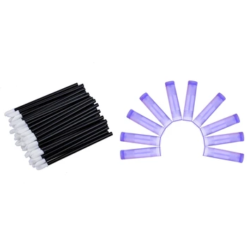 

110Pcs Accessories: 100 Pcs Disposable Lip Brush Gloss Wands & 10 Pcs Purple Lipstick Empty Tube Wax Tube Lipstick