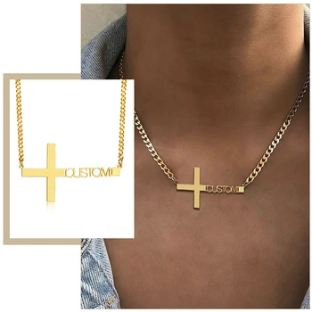 

Customize Name Punk Cross Pendants for Women Stainless Steel Choker with Adjustable Curb Chain Rock Jewelry