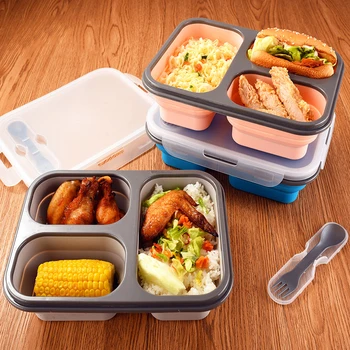 

Keep Fresh Lunch Box High Capacity Camping Hiking Office School Fold Food Container Leakproof Portable Heating Bento Box 1100ML