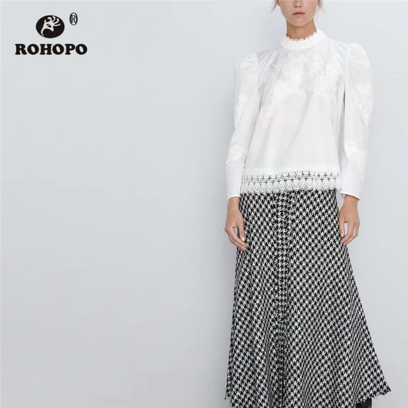 ROHOPO/кружевной воротник средней высоты с пышными длинными рукавами и вышивкой