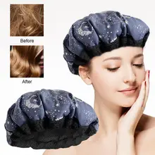 12pcs/set Flaxseed Care Cap Microwave Heating Steaming Cap Hair Care Oiling Cap Heating Starry Sky Style Shower Cap Storage Bag