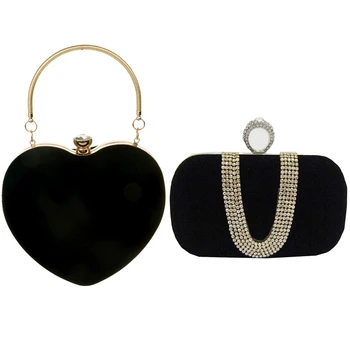 

1Pcs Heart Shaped Diamonds Women Evening Bags with Chain & 1Pcs Suede Velvet Rhinestone Stud One Ring Decor Evening Bag