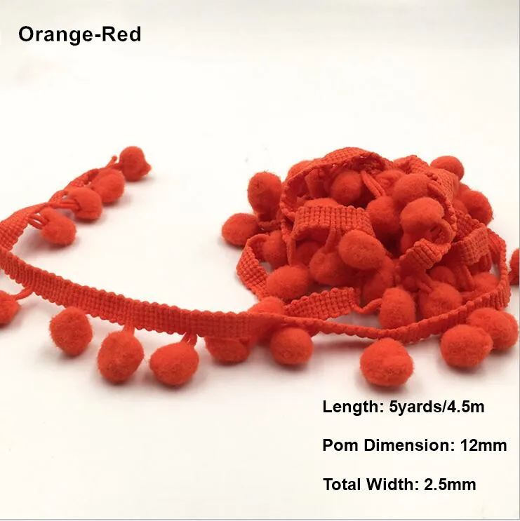5 Ярд пятнистая лента красочное кружево с помпонами отделка шар бахрома кружево лента Вязание для ткани или сумки DIY Швейные аксессуары - Цвет: Lav13 Orange-Red