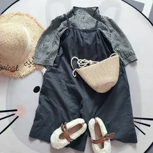 Хлопковый комбинезон в Корейском стиле для девочек и мальчиков, осенние длинные штаны для девочек 1-6 лет