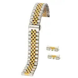 Premium Solid Stainless Steel Universal Watch Band with Curved Ends - 22mm (Silver gold)