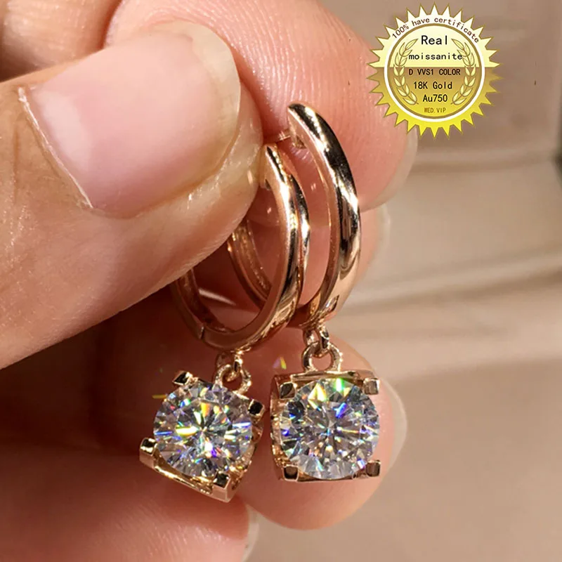 A750 18K Gold A pair of Earrings 2CT D Color Moissanite For Women MH006 | Украшения и аксессуары