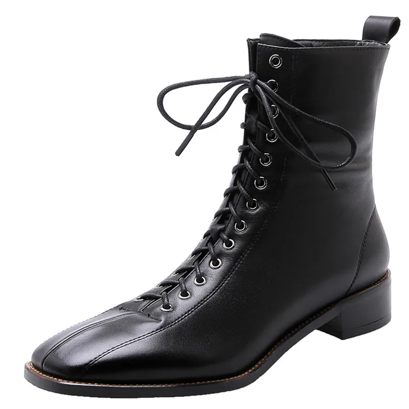 FEDONAS/мотоботы в стиле панк; обувь для ночного клуба; женские ботильоны из натуральной кожи; короткие ботинки «Челси» с перекрестной шнуровкой на молнии - Цвет: Черный
