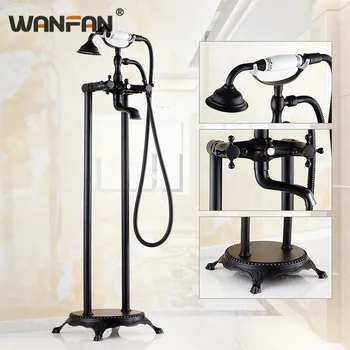 Buy Bathroom Shower Faucet Sets Standing Hot And Cold Water Floor Bathtub Faucets Shower Mixer Tap Dual Control With Handshower