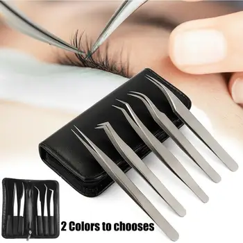 

5pcs/set Anti-Static Eyelash Tweezers Eyelash Extension Tools Makeup Tools Kit Stainless Steel Eyebrow Tweezers Repair Tools