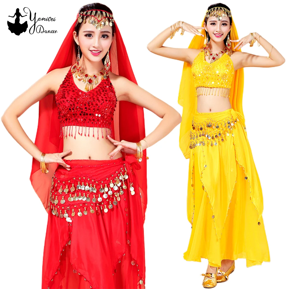 

Multicolor High Quality Women Belly Dance Costume Set Stage Performance Set with Belly Dance Belt Polyester Long Skirt 2020 New