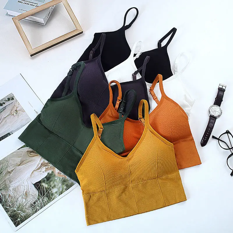 

Womens Underwear Top Bras Strap Sports Bra with Pad Push Up Seamless Crop Top Women Fitness Gym Workout Yoga Sports Tank