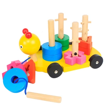 

Hot Geometrical Shape Children Wooden Four Column Matching Building Blocks Educational Cognitive Toys - Caterpillar/Yellow Duck
