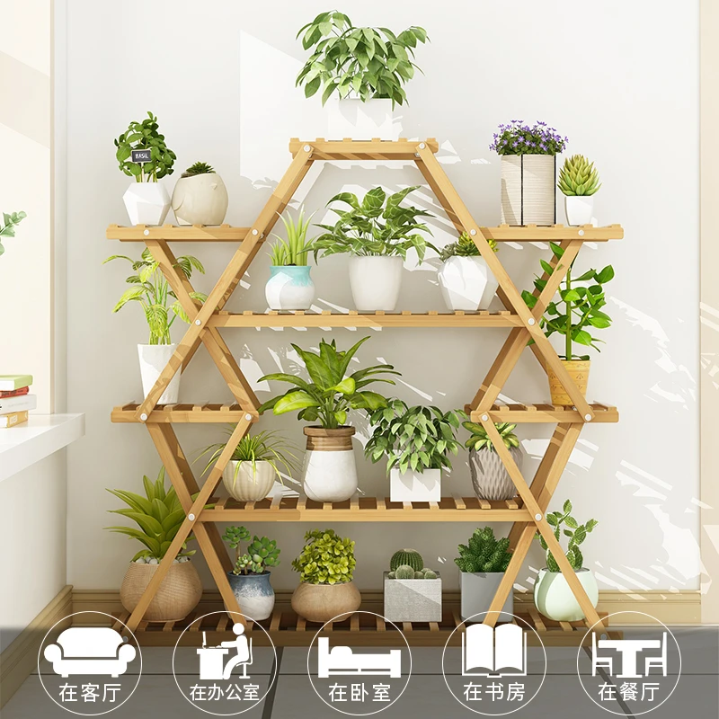 Balcony Flower Rack Shelf Household Flowerpot Frame Solid Wood Decorate Indoor Multi-storey