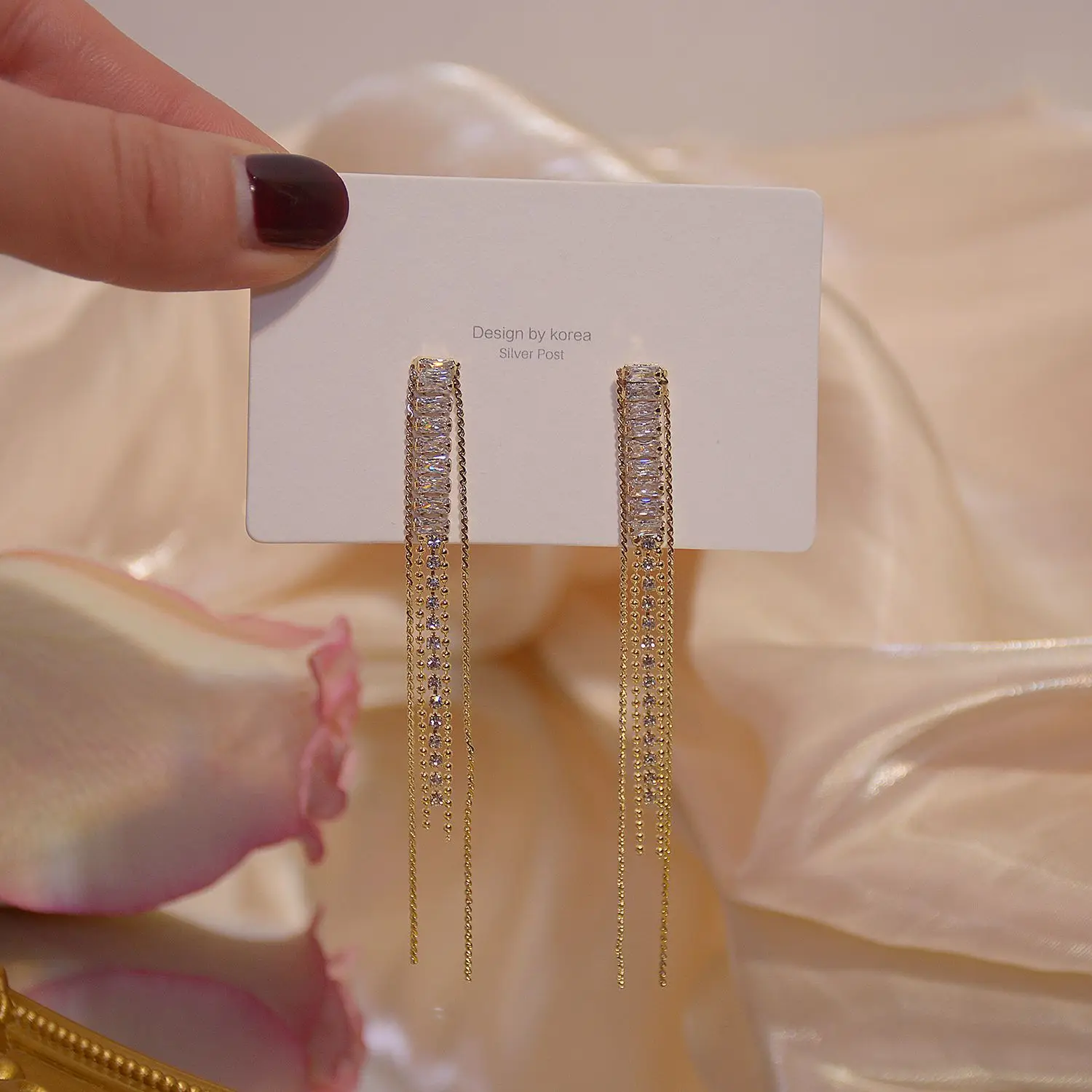 

New S925 Silver Needle Long Tassel Micro Inlaid Zircon Exquisite Temperament Earrings Net Celebrity Ins Hot Women's Jewelry