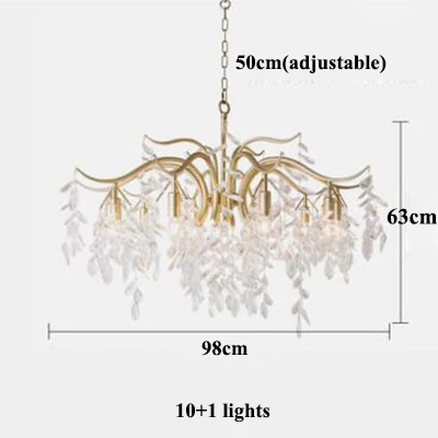 11 lights D98cm Современные Блестящие Хрустальные светодиодные люстры, освещение для столовой, медная металлическая светодиодная люстра, лампа для гостиной, подвесные светильники - Цвет абажура: 11 lights D98cm