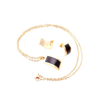 

VA-18 Brand New Stainless Steel Black Shell Jewelry Sets Necklace Small Stud Earrings Jewelry Sets For Women Accessories