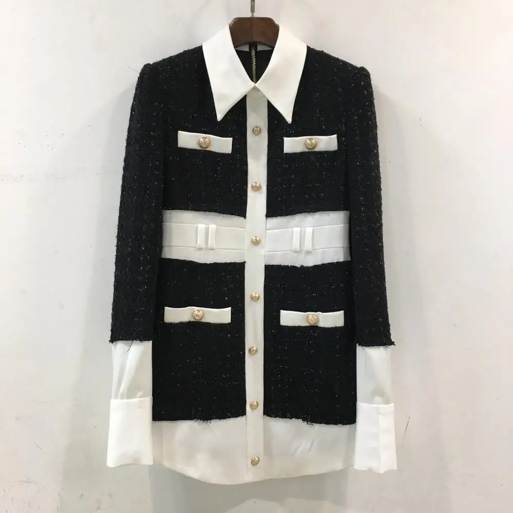 2019FW Новое Женское лоскутное твидовое платье женские повседневные платья с длинным рукавом ddxgz2