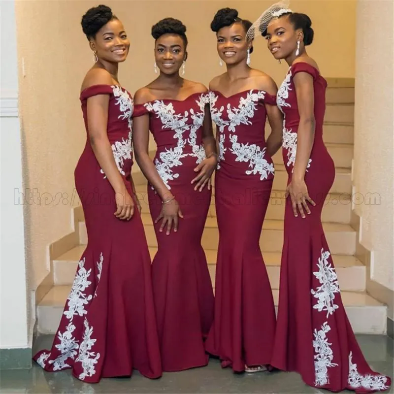 

Burgundy African Summer Cheap Bridesmaid Dresses Under 50 Mermaid Guest Long Wedding Party Dress