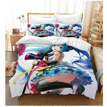 

Hatsune Miku Anime 3D Cartoon Printed Duvet Cover with Pillowcase Set Twin Full Queen King Size Bedding Set Bed Linens for Girls