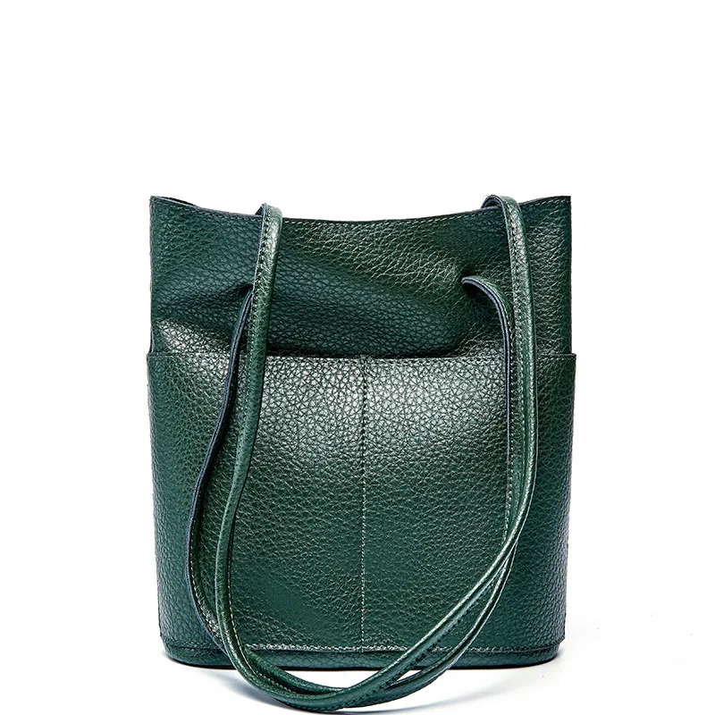 Шикарная мягкая простая натуральная коровья кожа композитная сумка-мешок женская сумка деловая женская сумка на плечо Высококачественная сумка-торба - Цвет: Зеленый