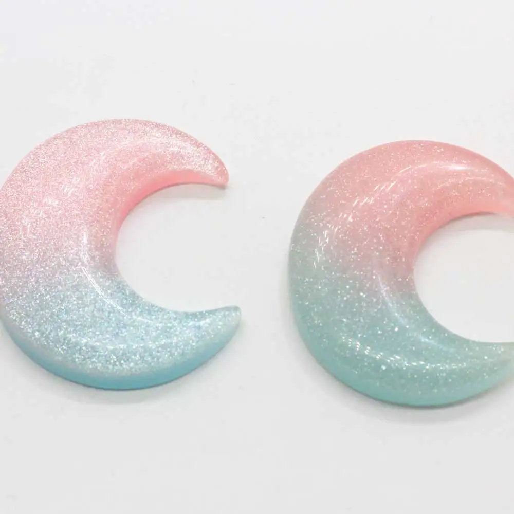 

Cute Gradient Color Moon Flat Back Resin Cabochon Flatback Glitter Cabochons Embellishments For Scrapbooking DIY