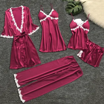 

5pcs flower printing women Pajama Sets pajamas nightgown Silk sleepwear 2020 underwear robes babydolls set pajamas lingerie
