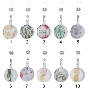 

1 PC Fashion Flower Pineapple Cactus Pattern Badge Reel CliRetractable Nurse IC Identification Card Plate Holder Stationery