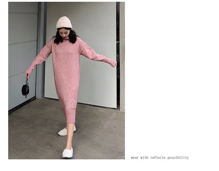Turtleneck Cashmere Knitted Sweater Dress Women Autumn Spring Noodles Elastic Long Sleeve thick Pullover Winter Dress