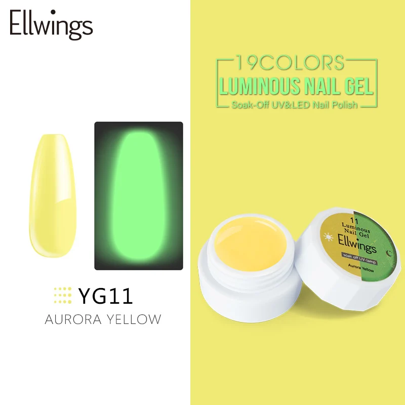 YG11 Ellwings светящийся в темноте Гель-лак неоновый флуоресцентный 19 цветов Гибридный Гель-лак долговечный впитывающий УФ светодиодный ночной блеск - Цвет: YG11