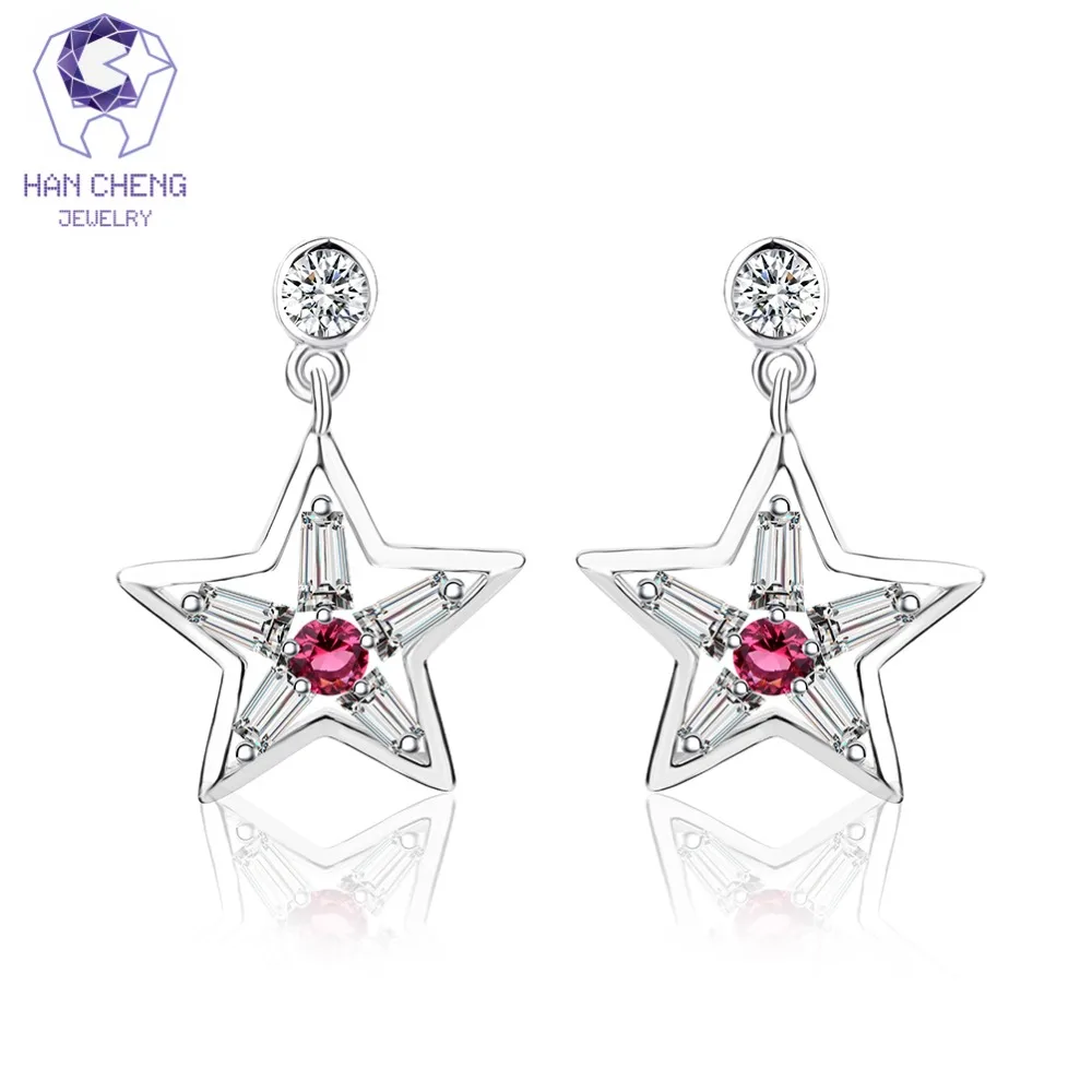 HanCheng New Fashion Geometric Dangle Hanging AAA Zircon Gem Stone Star Drop Earrings For Women Jewelry brincos bijoux | Украшения и