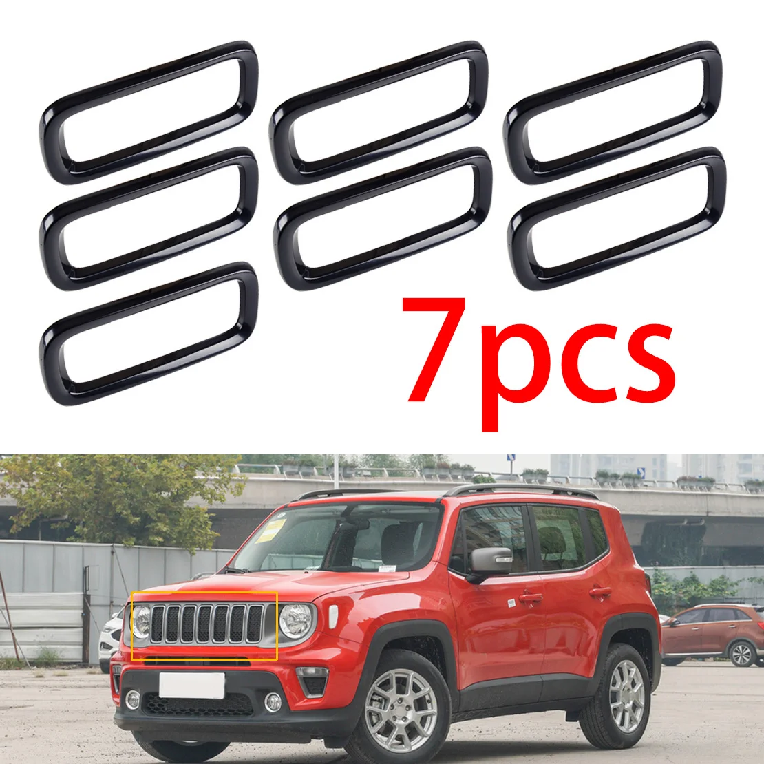 

DWCX 7pcs ABS Car Front Grill Inserts Mesh Grille Moulding Styling Black fit for Jeep Renegade 2015 2016 2017 2018