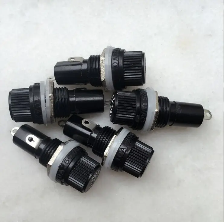 10 개 5*20mm 유리 퓨즈 홀더 5*20 보험 패널 마운트 퓨즈 홀더에 대 한 검은 보험 튜브 소켓 퓨즈 홀더