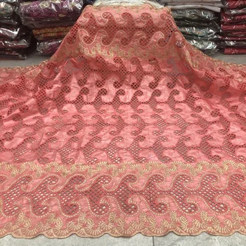 

(5yards/pc) new arrival peach color African bazin brocade lace fabric with hollow embroidery for party dress BZX005